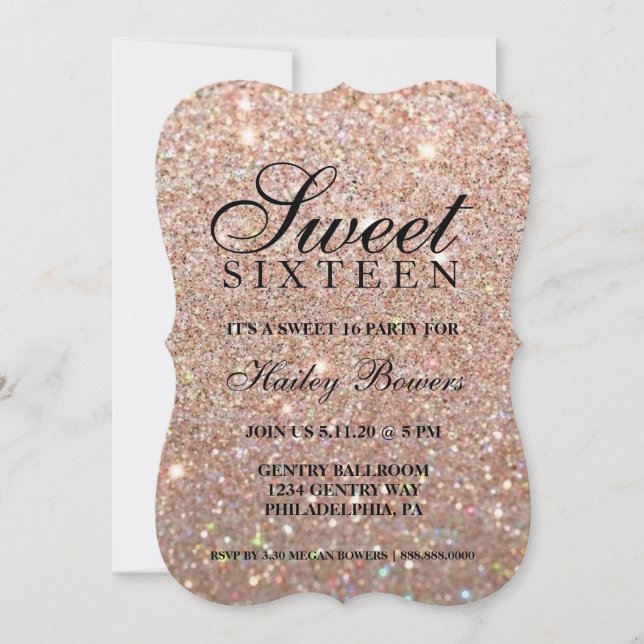 Invite - Rose Gold Glit Fab Sweet Sixteen (Front)