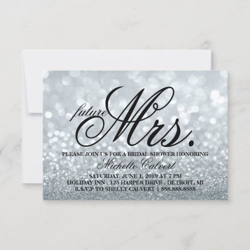 Invite - Lit Glitter Bridal Shower future Mrs. 3.5" X 5" Invitation Card
