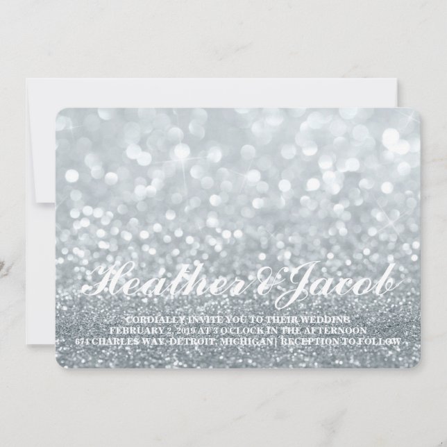 Invite - Silver Lit Glitter Fab Wedding (Front)