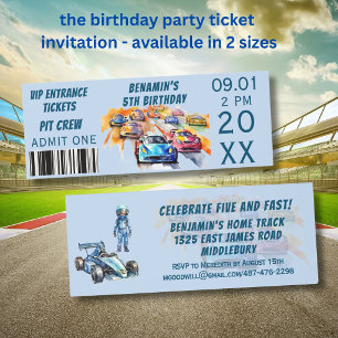 INVITE TICKET Boy Auto Car Racing Birthday Party