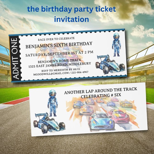 INVITE TICKET Boy Auto Car Racing Birthday Party (Creator Uploaded)
