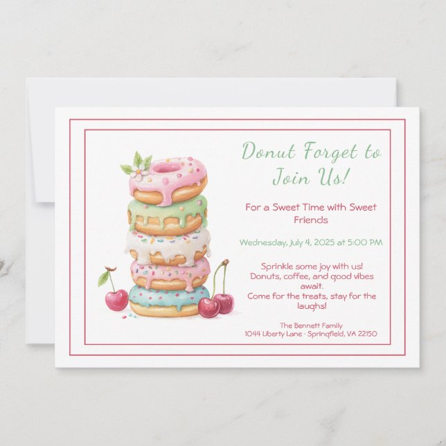 Invite to a Sweet Donut Party Colorful Celebration (Front)