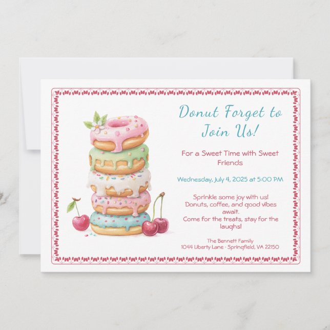 Invite to a Sweet Donut Party Colorful Celebration (Front)