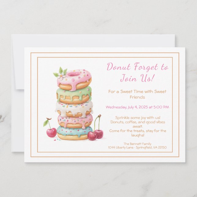 Invite to a Sweet Donut Party Colorful Celebration (Front)