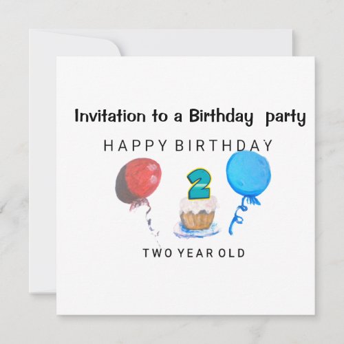  Invite to birthday party 2 year old red blue 