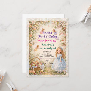Invite to girl birthday. Picnic party.