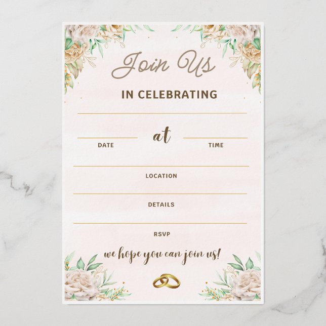 Invites for Wedding Birthday, Romantic Wedding (Front)