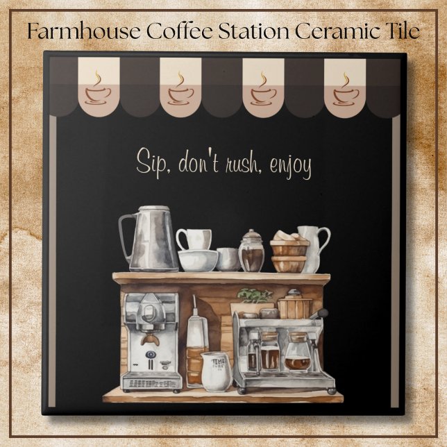 Inviting Black Farmhouse Coffee Station Decorative Ceramic Tile (Inviting Black Farmhouse Coffee Station Decorative Tile)
