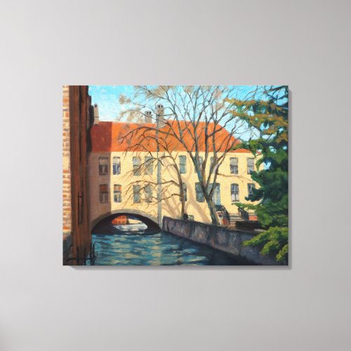Inviting Bruges Canel Impressionistic Oil Painting Canvas Print