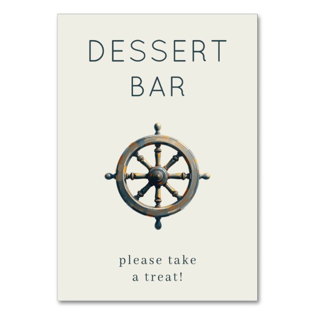 Inviting Gray Nautical Ship's Wheel Table Number (Front)