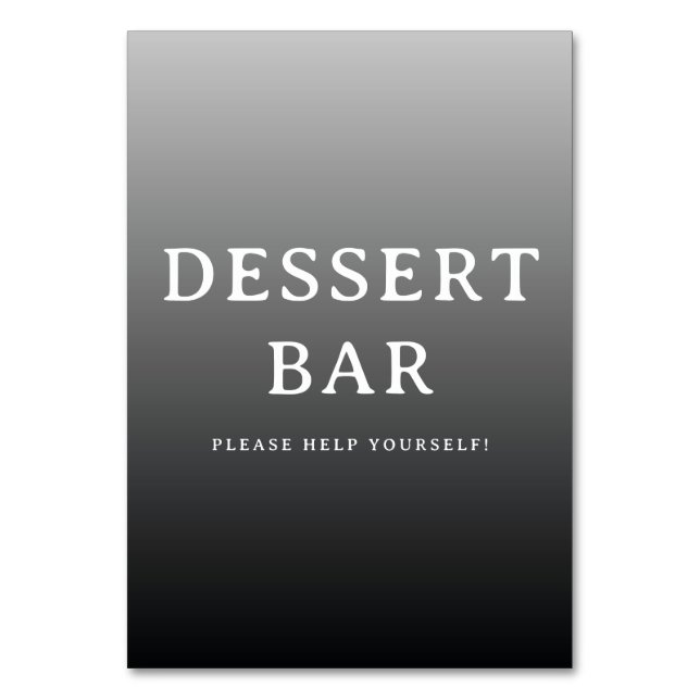 Inviting Grayscale Minimalist Dessert Bar Sign Table Number (Front)