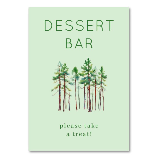 Inviting Green Watercolor Pine Trees Table Number (Front)