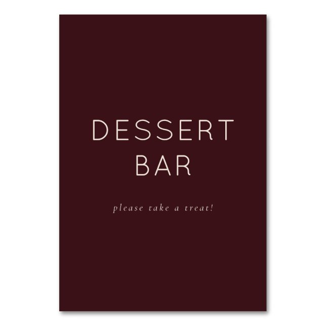 Inviting Maroon Minimalist Dessert Bar Sign Table Number (Front)