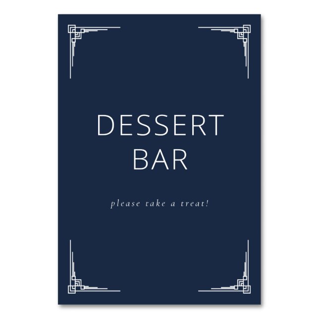 Inviting Navy Blue Minimalist Dessert Bar Sign Table Number (Front)