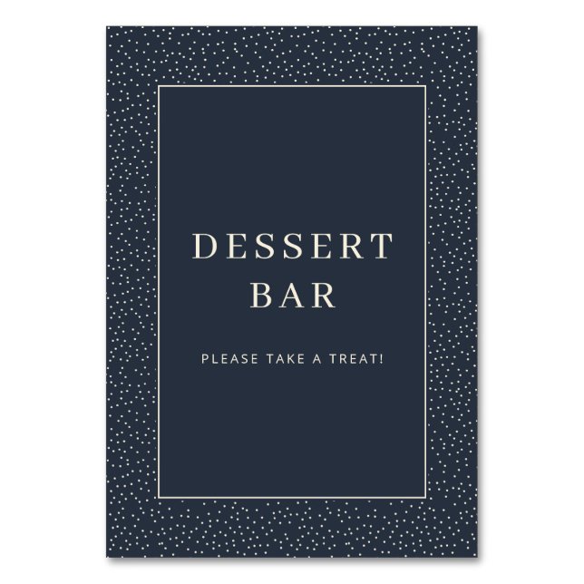 Inviting Navy Minimalist Dessert Bar Sign Table Number (Front)