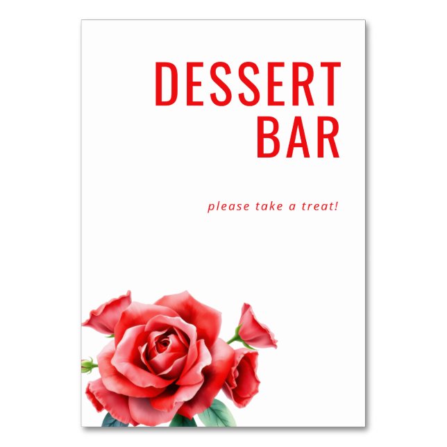 Inviting Red Floral Dessert Bar Sign Table Number (Front)