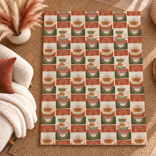 Inviting Terracotta Sage Rainbow Shapes Area Rug