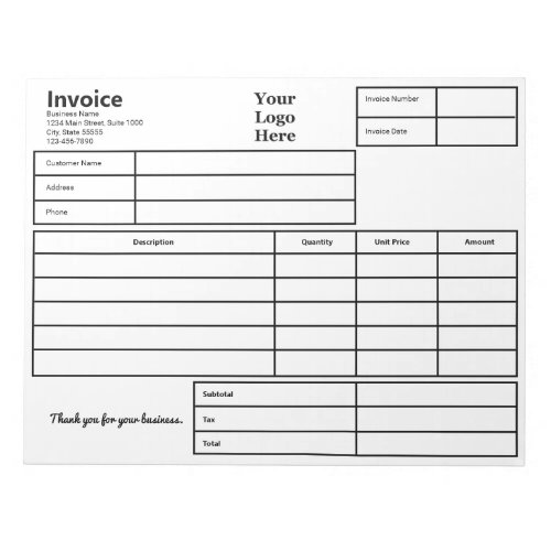 Invoice Black and White Business Logo Template Notepad
