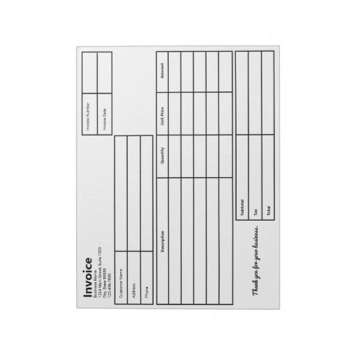 Invoice Black and White Simple Business Template Notepad | Zazzle