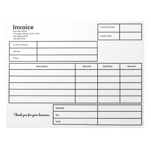 Invoice Black and White Simple Business Template Notepad