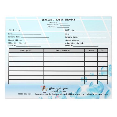 Invoice Bubbles Cleaning Business Notepad