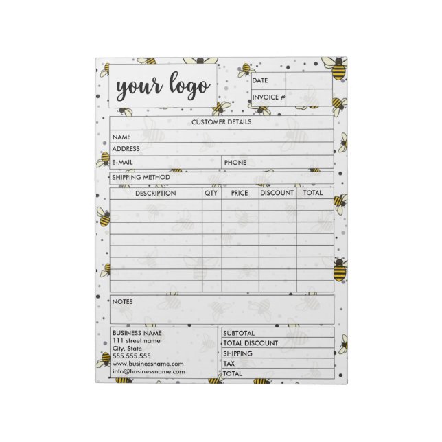 Invoice Business Sales Form Receipt, Add Logo Notepad (Rotated)