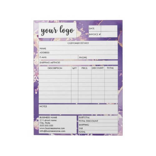 Invoice Business Sales Form Receipt Add Logo  Notepad
