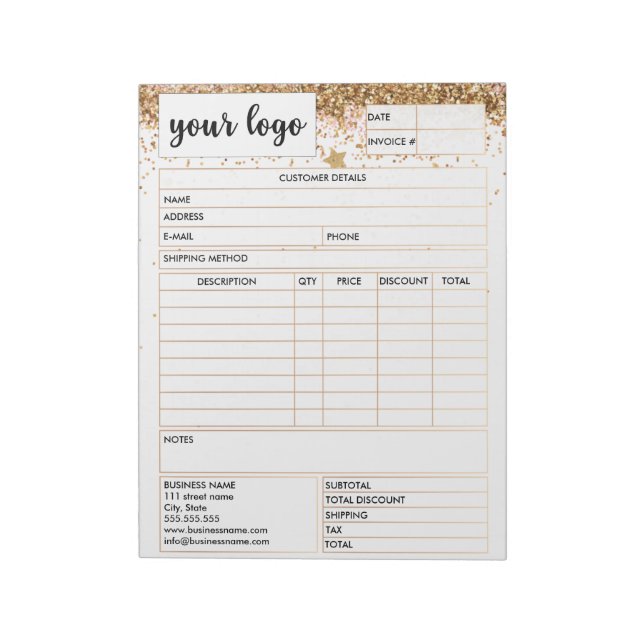 Invoice Business Sales Form Receipt, Add Logo Notepad (Rotated)