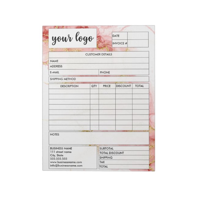 Invoice Business Sales Form Receipt, Add Logo Notepad (Rotated)