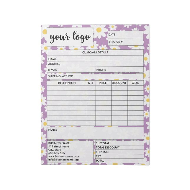 Invoice Business Sales Form Receipt, Add Logo Notepad (Rotated)