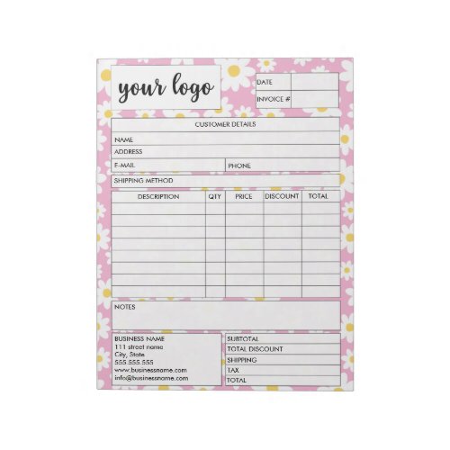 Invoice Business Sales Form Receipt Add Logo Notepad