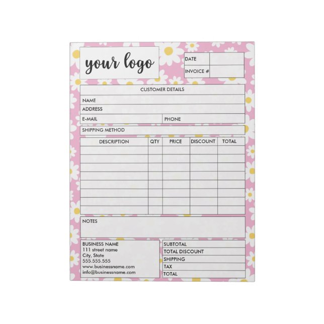Invoice Business Sales Form Receipt, Add Logo Notepad (Rotated)