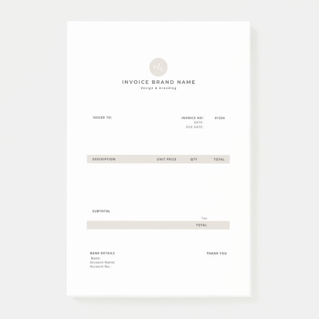 invoice desinge post-it notes (Front)