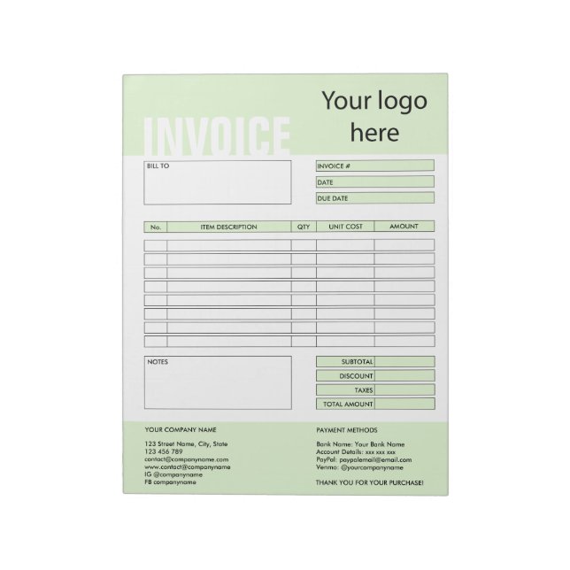 Invoice Form Business Quotation Add Logo Notepad (Rotated)