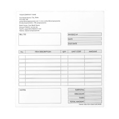 Invoice Form Business Quotation Add Logo Notepad