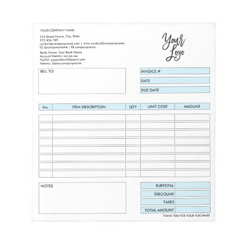 Invoice Form Business Quotation Add Logo Notepad