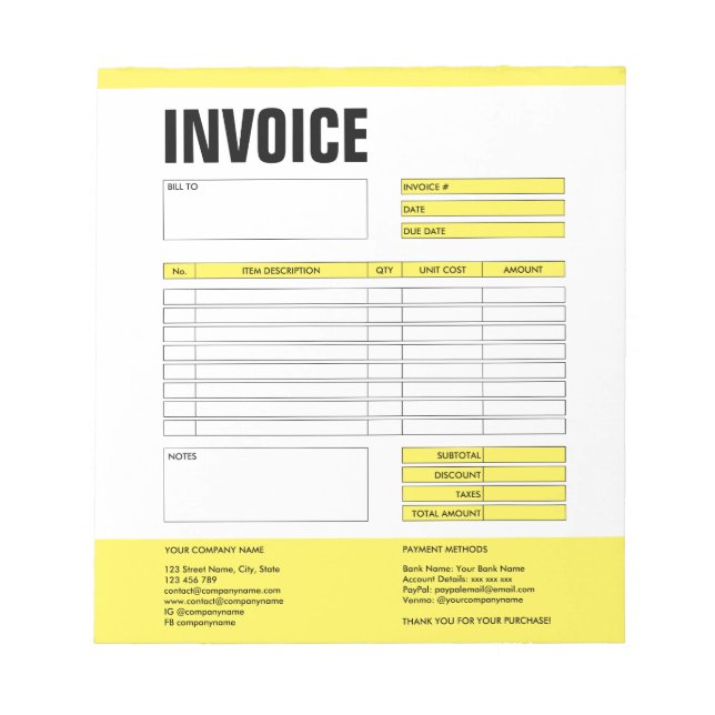 Invoice Form Business Quotation Add Logo Notepad (Front)