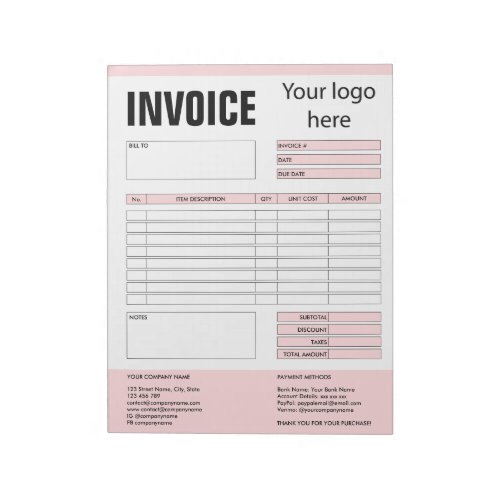 Invoice Form Business Quotation Add Logo Notepad