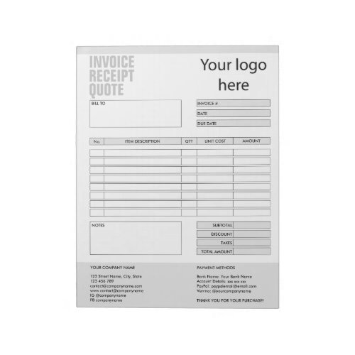 Invoice Form Business Quotation Add Logo Notepad