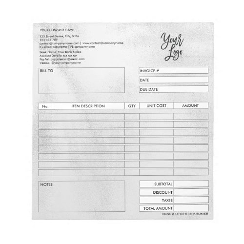 Invoice Form Business Quotation Add Logo Notepad