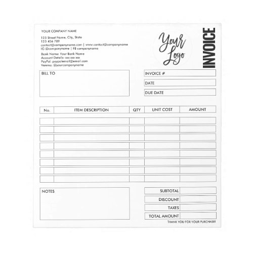 Invoice Form Business Quotation Add Logo Notepad