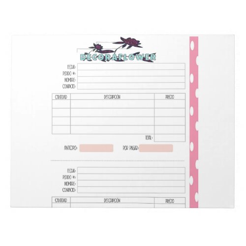 invoice in spanish 11 x 85 Notepad _ 40 pages