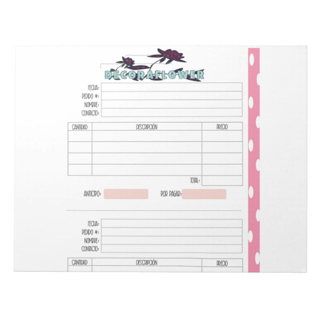 invoice in spanish 11" x 8.5" Notepad - 40 pages (Front)