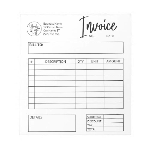 Invoice Order Form Custom Logo Business Notepad
