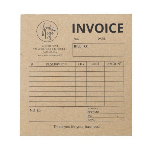 Invoice Order Form Small Business Logo Kraft Notepad