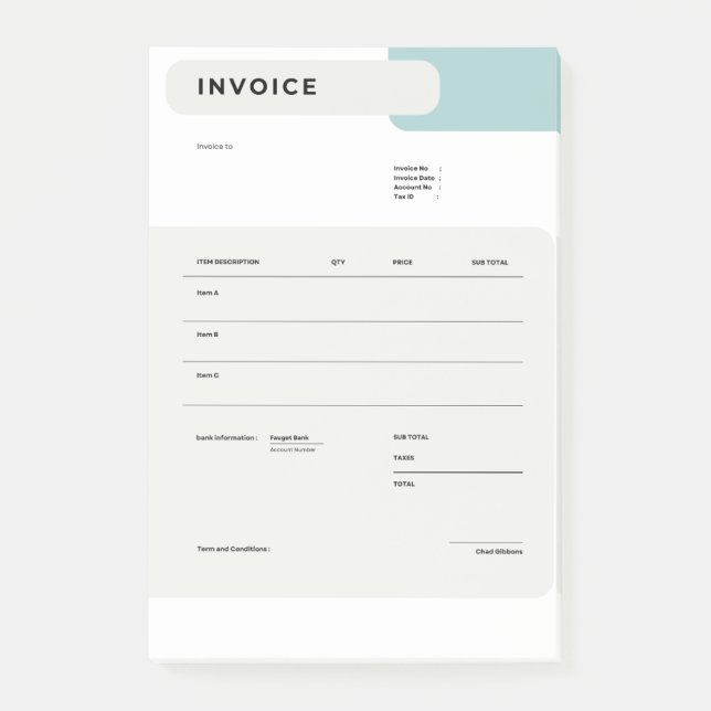 INVOICE POST-IT NOTES (Front)