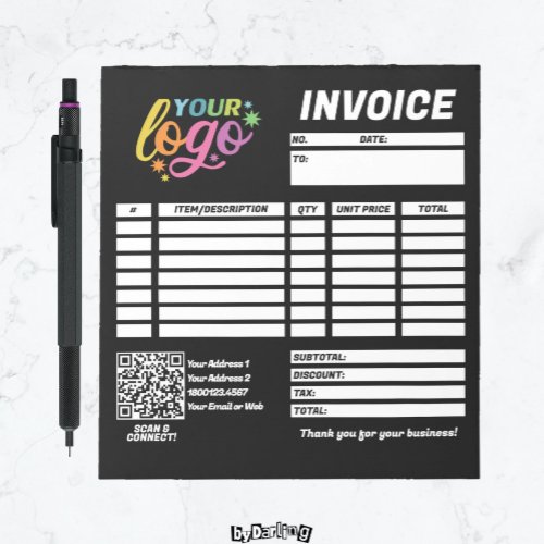 Invoice QR Code Logo Modern Black White Rainbow Notepad