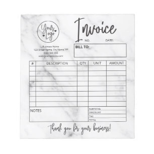 Invoice Sales Form Receipt Business Logo Marble Notepad