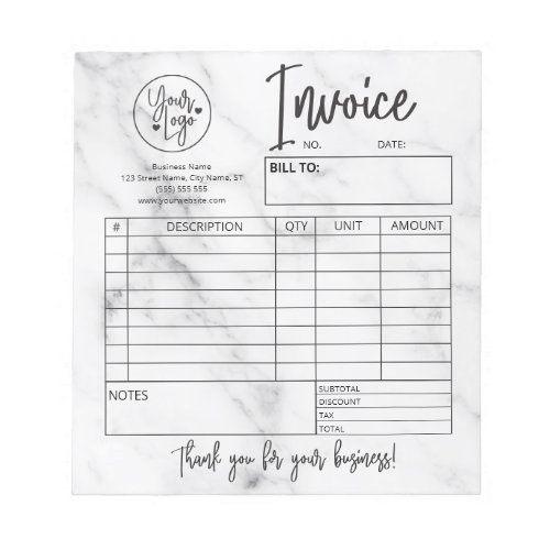 Invoice Sales Form Receipt Business Logo Marble Notepad