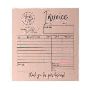 Invoice Sales Receipt Business Logo Blush Pink Notepad